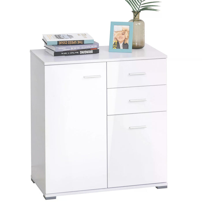 High Gloss Side Storage Unit - Compact 71x35x76 cm White Cabinet - Ideal for Space-Saving & Organizational Solutions