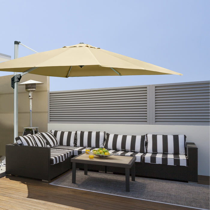 Cantilever Roma Parasol - 3x3m Aluminum Frame, Crank & Tilt, 360° Rotating, 250g Polyester Garden Umbrella with Cross Base - Ideal SunShade for Outdoor Comfort, Beige