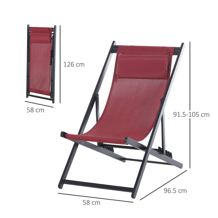 Folding Garden & Beach Deck Chair Pair - Seaside-Inspired Patio Loungers, Red - Ideal for Outdoor Relaxation and Sunbathing