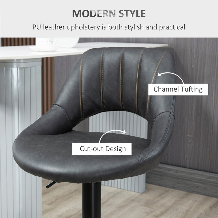 Adjustable Swivel Barstools Set of 2 - Gas Lift PU Leather Counter Heights Chairs with Footrest - Ideal for Kitchen Island and Home Bar Comfort Seating