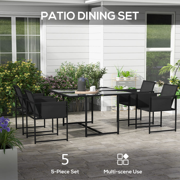 5-Piece Outdoor Dining Ensemble with Comfort Mesh Seating - Reclinable Chairs & Shatter-Resistant Glass Table - Ideal for Patio & Garden Entertaining