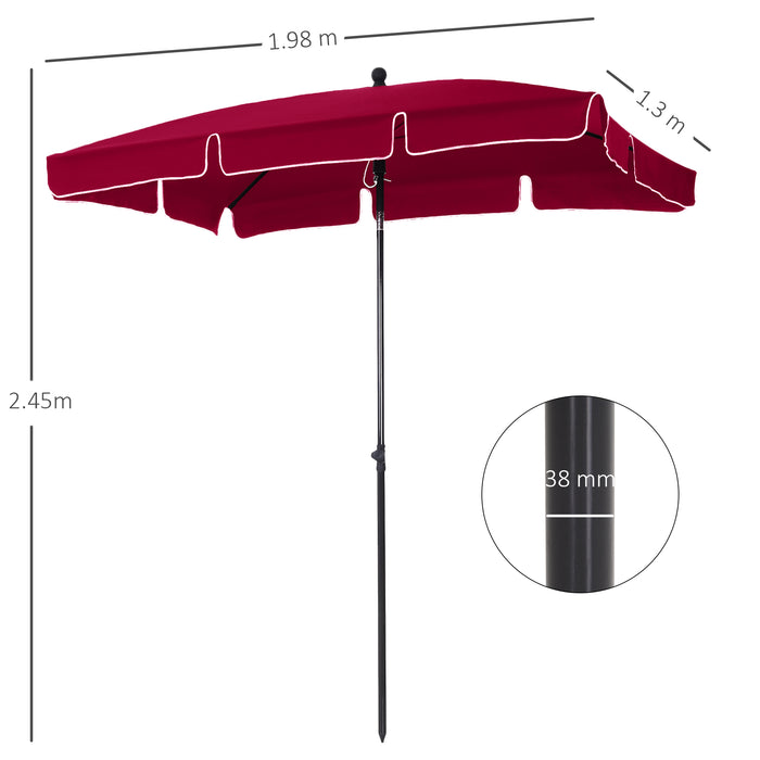 Rectangular Tilting Parasol 2M x 1.25M - Red Aluminum Sun Umbrella for Outdoor Patio - Adjustable Garden Shade for UV Protection