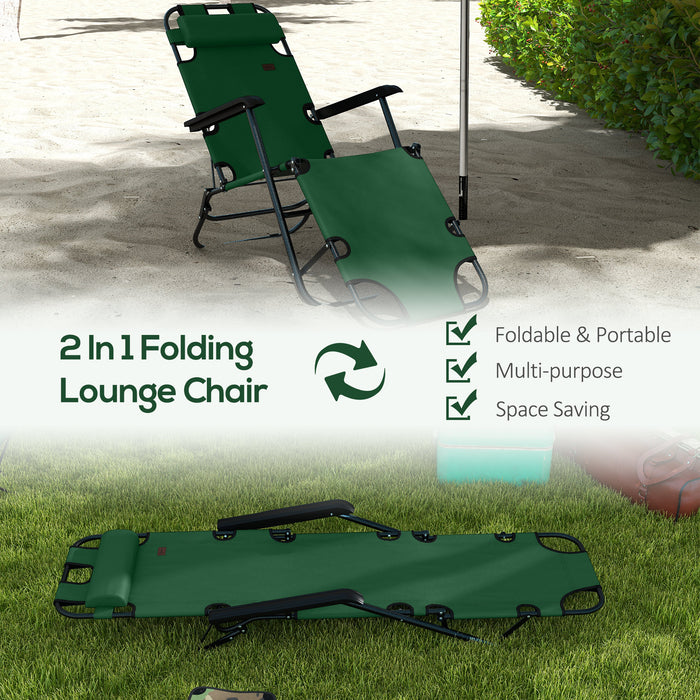 2-in-1 Folding Sun Lounger - Reclining Garden Chair with Adjustable Back and Pillow for Outdoor & Camping - Comfortable Seating Solution for Relaxation and Sunbathing