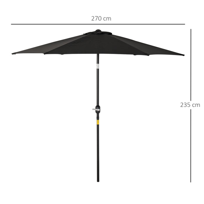 Outdoor Sun Parasol with Tilt and Crank - 2.7M Garden Umbrella, Aluminium Frame Sunshade Shelter, Black - Ideal for Patio, Deck, Poolside Lounging