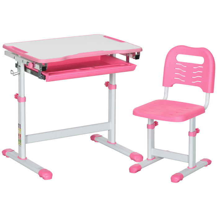 Student Adjustable Writing Desk and Chair Combo - Features Drawer, Pen Slot, and Hook Storage - Ideal for Kids' Homework and Art Projects