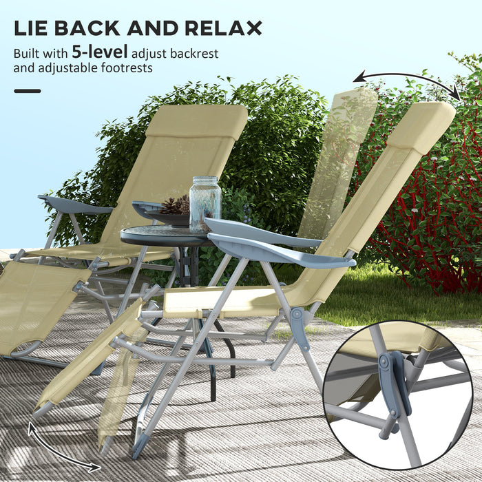 Outdoor Reclining Sun Lounger Set of 2 - Adjustable Footrest and 5-Level Backrest with Headrest, Beige - Ideal for Garden and Patio Relaxation