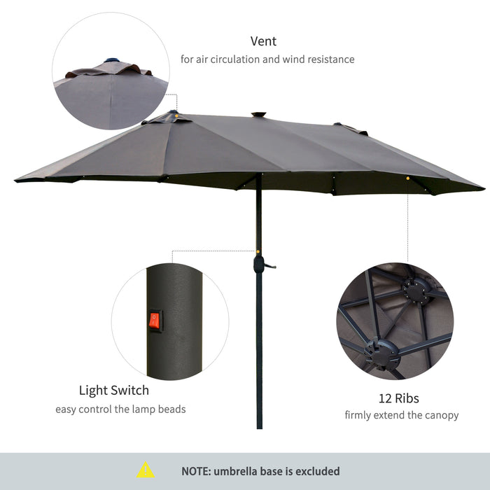 Double-Sided Sun Umbrella 4.4m with Solar LED Lights - Dark Grey Garden Parasol Patio Shade for Outdoors - Ideal for Evening Gatherings & Daytime Sun Protection