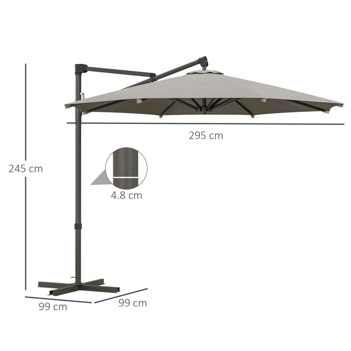 360° Rotating Cantilever Banana Parasol with Cross Base - Outdoor Patio Umbrella with Tilt and Crank Handle, Light Grey - Ideal for Garden, Deck, and Backyard Sun Protection