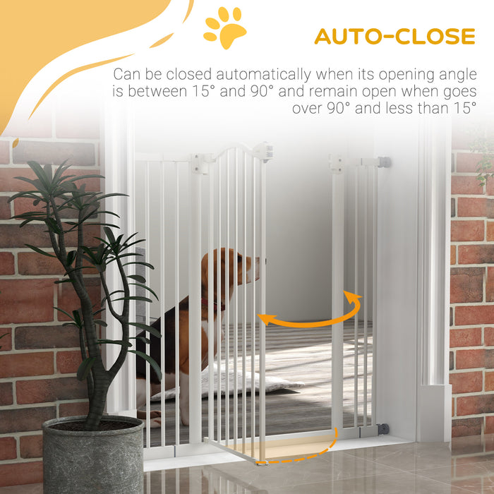 Folding Metal Pet Safety Gate - Sturdy Dog Barrier in White - Ideal for Home Pet Containment and Protection