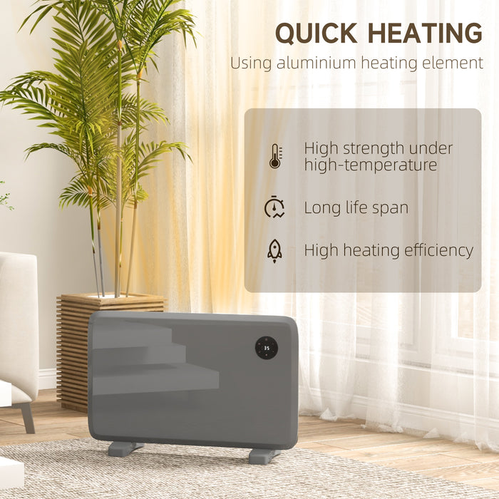 1200W Electric Convector Heater - Freestanding or Wall-Mounted Space Heater with Adjustable Thermostat and Timer in Grey - Ideal Climate Control for Home or Office Use