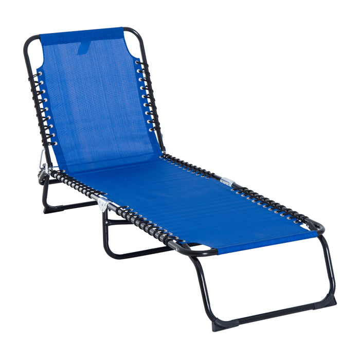 Folding Sun Lounger with 4-Position Adjustable Back - Beach Chaise Chair for Garden, Camping & Hiking - Ideal for Outdoor Relaxation and Sunbathing in Blue