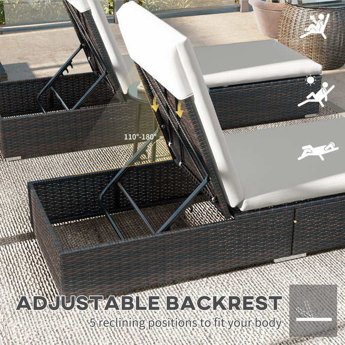 Rattan Sun Lounger Duo with Adjustable Reclining Backs - Stylish Brown and Cream Design - Perfect for Poolside Relaxation or Garden Comfort