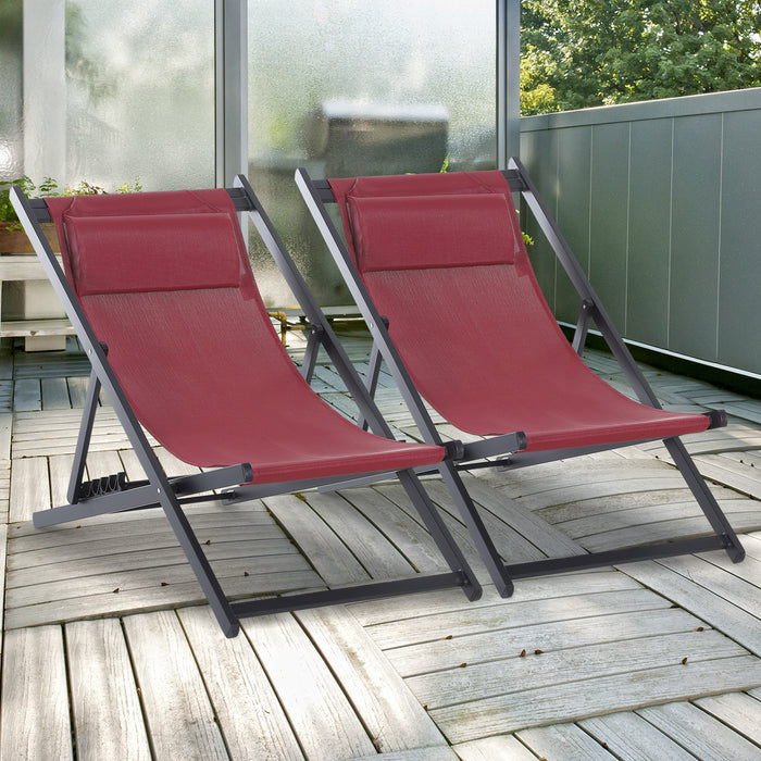 Folding Garden & Beach Deck Chair Pair - Seaside-Inspired Patio Loungers, Red - Ideal for Outdoor Relaxation and Sunbathing