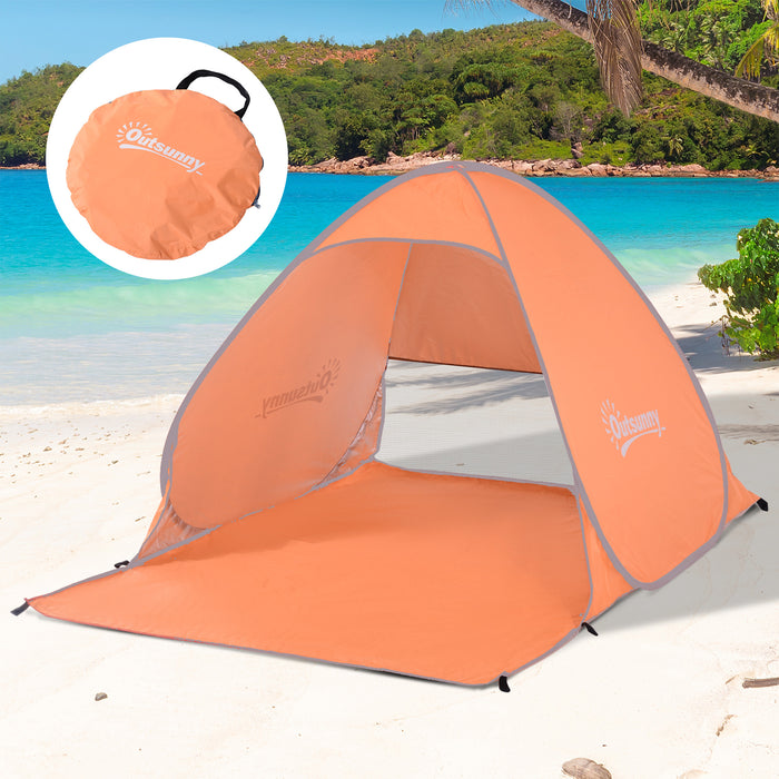 Pop-Up Portable Beach Tent - 2-Person Hiking & Sun Shelter with UV Protection in Vibrant Orange - Ideal for Beachgoers and Outdoor Adventures