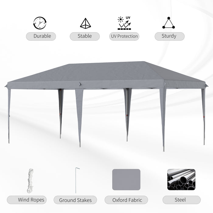 Foldable 3x6m Pop-Up Gazebo Tent - Height Adjustable Canopy with Carrying Bag, Grey - Ideal for Weddings and Outdoor Events