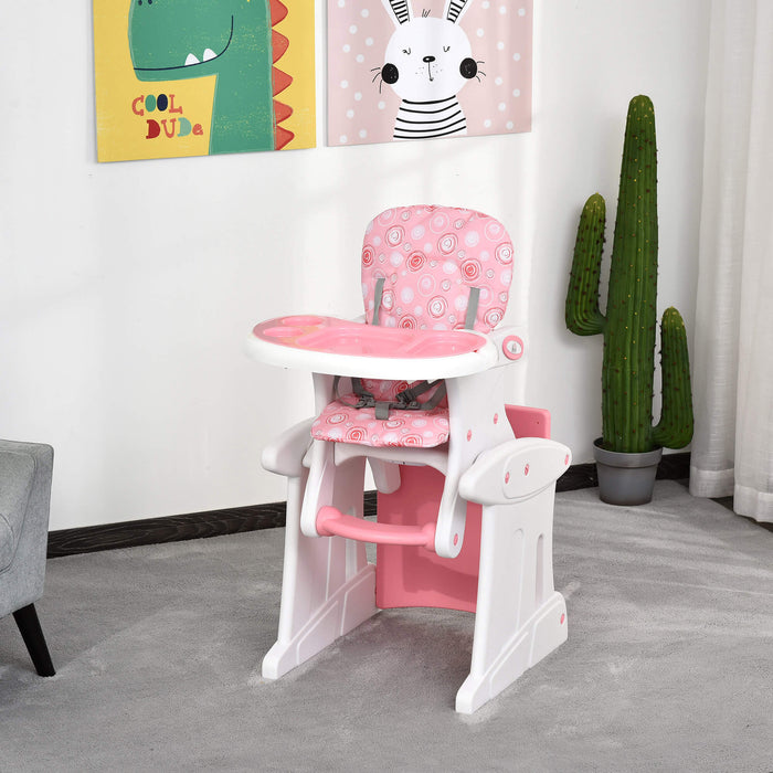 HDPE Model 3-in-1 - Convertible Baby High Chair with Booster Seat in Pink - Ideal for Feeding, Playing, and Growing Toddlers