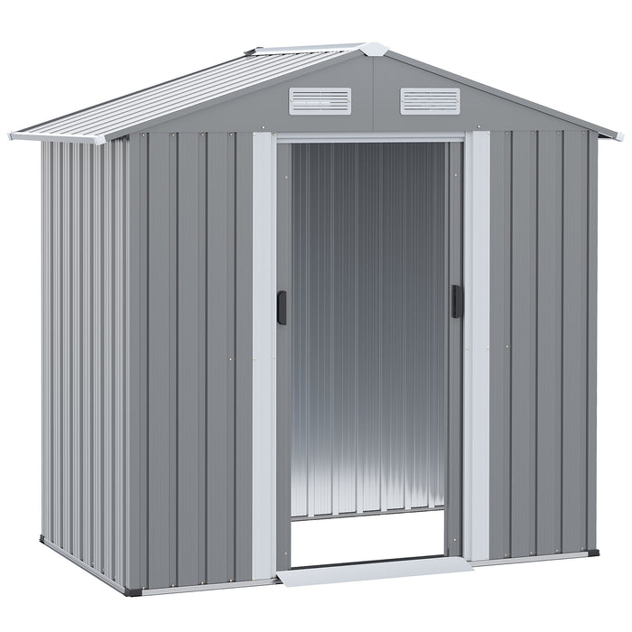 Metal Garden Shed 6.4 x 3.6 ft - Double Sliding Doors with Air Vents, Tool Organizer - Ideal for Backyard Patio Lawn Storage, Grey Color