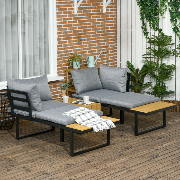 4-Seater Outdoor Lounge Set - Patio Conversation Furniture with Padded Cushions & Wood Grain Tabletop - Ideal for Garden & Deck Entertaining