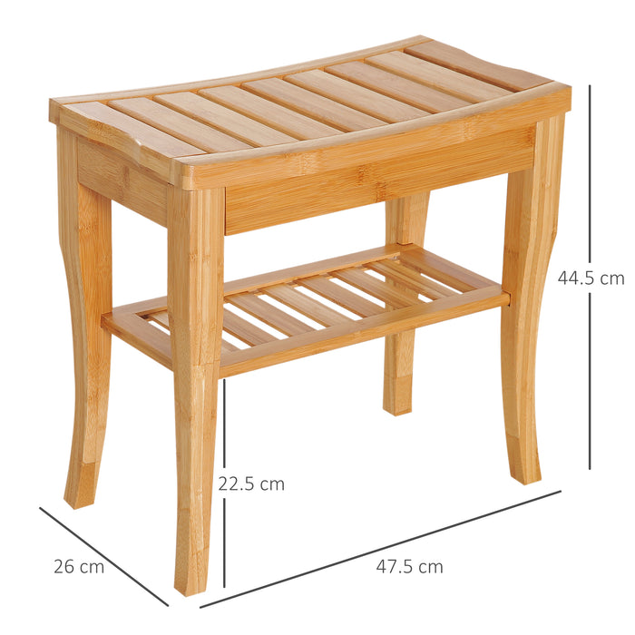 Bamboo Shower Bench with Storage Shelf - Eco-Friendly Water-Resistant Spa Stool - Ideal for Bathroom Organization and Comfort