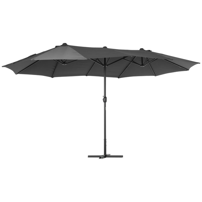 Double-Sided 4.6m Garden Parasol - Patio Sun Umbrella with Market Shelter Canopy & Sturdy Cross Base - Outdoor Shade Solution in Elegant Grey