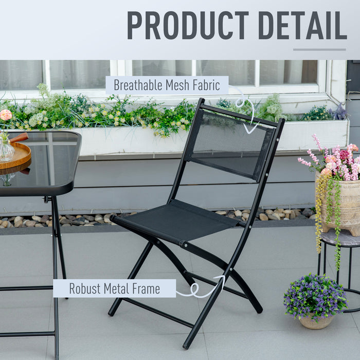 Folding Patio Ensemble - 3-Piece Black Outdoor Furniture Set with Table and 2 Chairs - Ideal for Backyard and Porch Relaxation