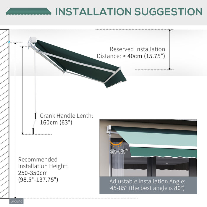 Manual Retractable Awning 2.5m x 2m - Green Sun Shade Shelter for Garden Patio with Winding Handle - Outdoor Living Space Enhancement