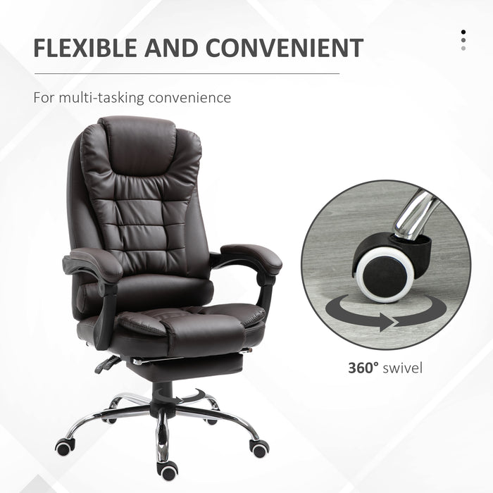 Executive High-Back Swivel Chair with Retractable Footrest - PU Leather, Adjustable Height & Reclining - Comfort for Office Professionals