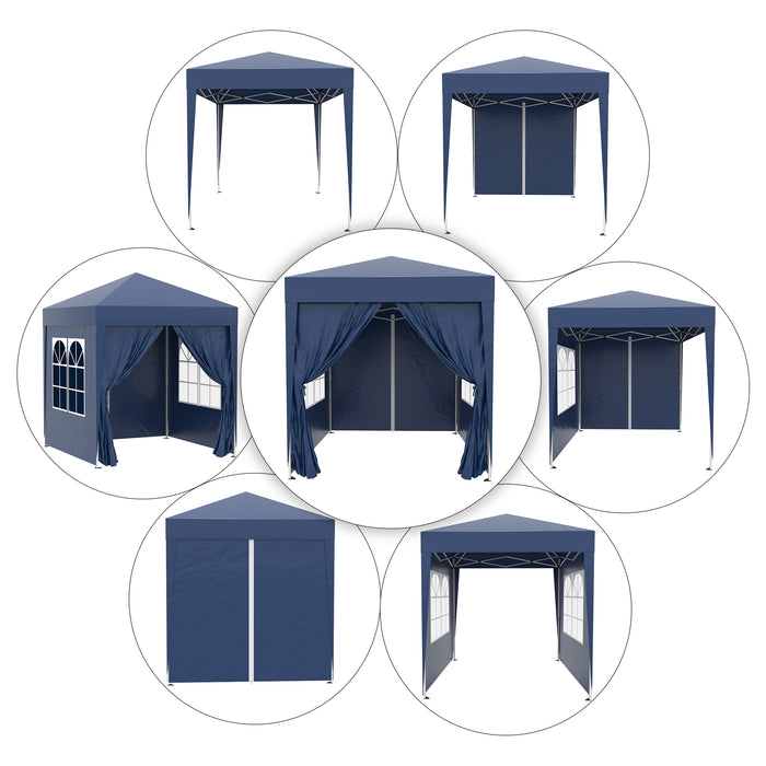 Deluxe 2x2m Pop-Up Garden Gazebo - Marquee Party Tent with Removable Walls and Windows, Wedding Canopy - Includes Free Carrying Case, Outdoor Events & Celebrations Shelter, Blue