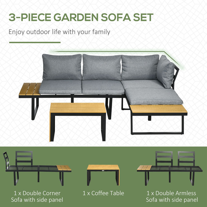 4-Seater Outdoor Lounge Set - Patio Conversation Furniture with Padded Cushions & Wood Grain Tabletop - Ideal for Garden & Deck Entertaining