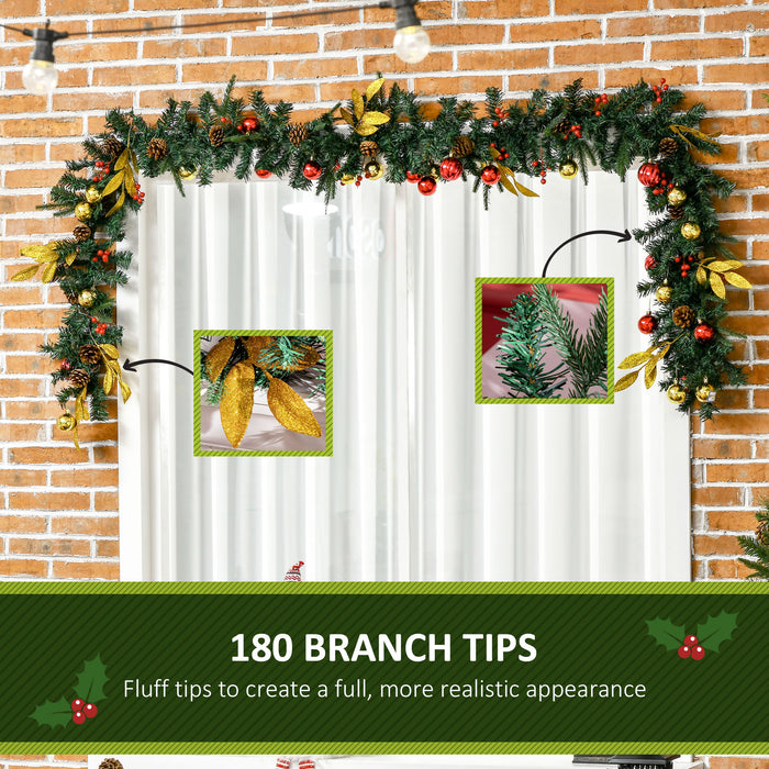 9ft Festive Non-Lit Christmas Garland - Lush Greenery with Pine Cones, Vivid Balls, and Leaves - Holiday Decor for Homes and Offices