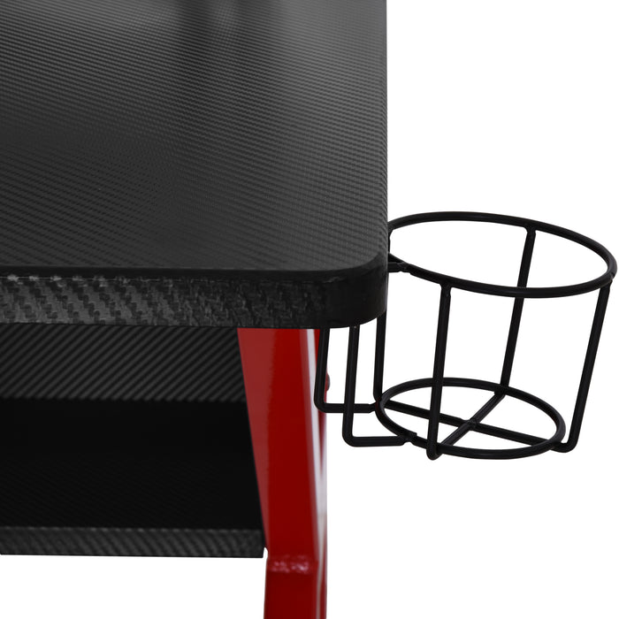 Sturdy Gaming Desk with Metal Frame - Ergonomic Computer Table with Cup Holder, Headphone Hook & Cable Basket - Ideal for Gamers and Home Office Use