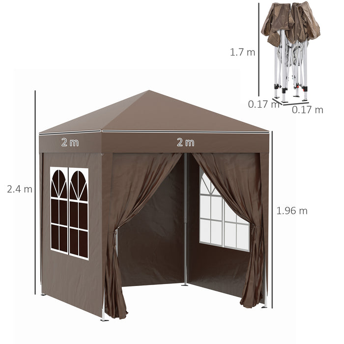 Pop Up Gazebo Canopy 2x2m - Easy Setup Outdoor Shelter in Coffee Brown - Perfect for Garden Parties and Picnics