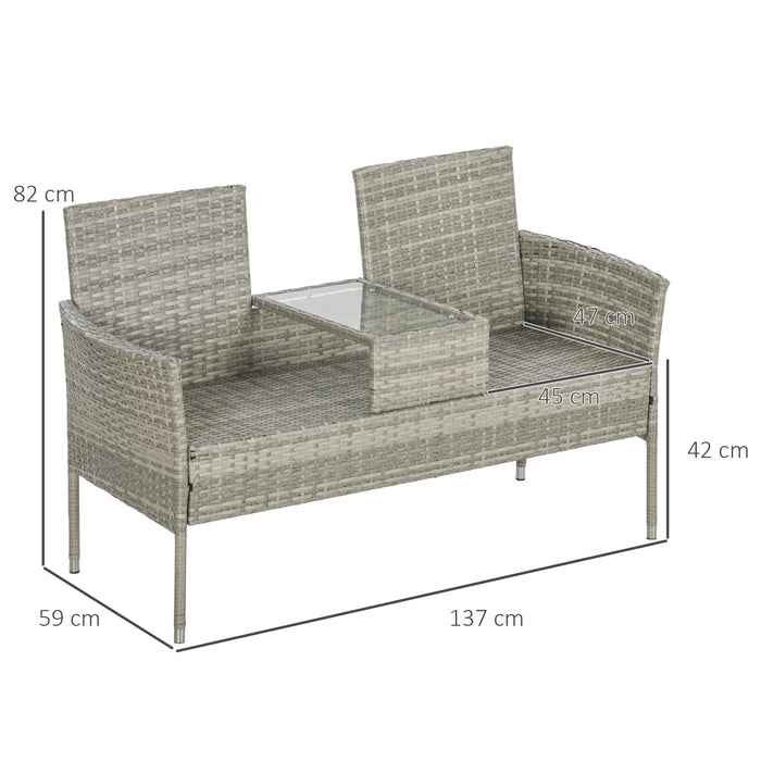 Rattan Twin-Seater Lounge Chair with Central Connecting Table - Elegant Grey Finish - Perfect for Patio and Couples Cozy Seating