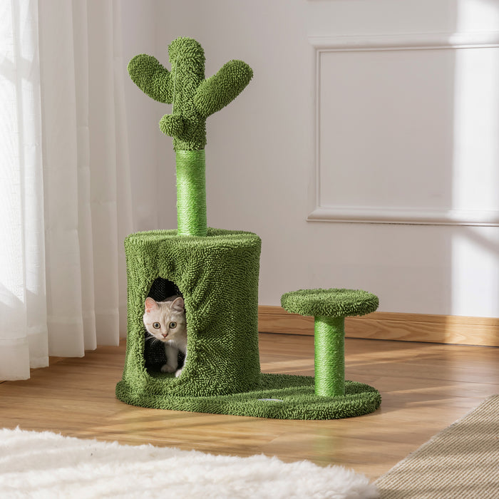 Cactus-Inspired Cat Tree Tower with Scratching Post - Includes Plush Condo, Perch & Playful Dangling Ball - Ideal for Active Kittens and Playful Cats