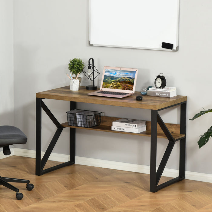 Contemporary Writing Desk with Storage - Home Office Computer Table and Workstation - PC Laptop Desk with Black Brown Wood Finish for Efficient Organization