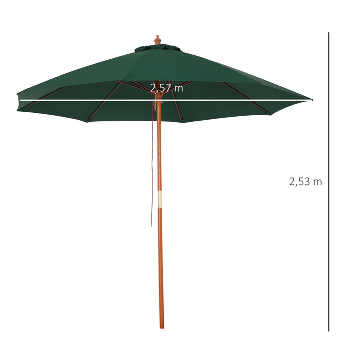 2.5m Wood Garden Parasol - Sun Shade Patio & Outdoor Market Umbrella with Ventilated Canopy, Dark Green - Ideal for Comfortable Outdoor Relaxation