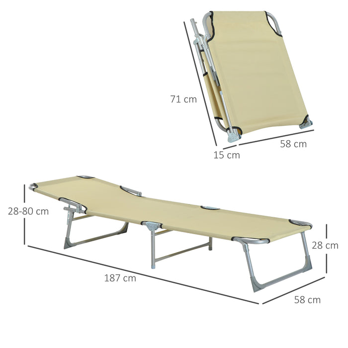 Adjustable Portable Lounger in Oxford Cloth - Beige Comfortable Reclining Chair - Ideal for Camping and Beach Relaxation