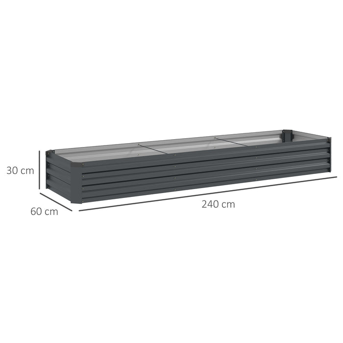 Galvanized Garden Bed - Rectangular Elevated Planter Box with Safety Edging, 240x60cm - Ideal for Flowers, Herbs, and Vegetable Gardening, Grey