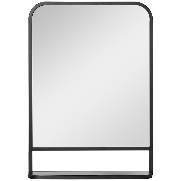 Modern Square Wall Mirror with Shelf - 70x50cm Reflective Surface, Storage Solution - Ideal for Living Room & Bedroom Decor, Sleek Black Finish