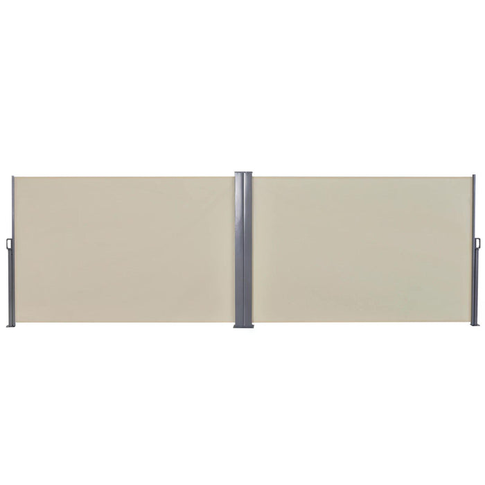 Steel Frame Retractable Awning - Double-Sided Privacy Screen in Beige - Ideal Outdoor Divider for Patios and Gardens