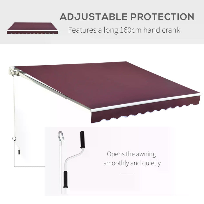 Retractable Manual Awning 3x4m - Patio Sun Shade Canopy in Wine Red with Fittings & Crank Handle - Outdoor Comfort for Garden & Windows