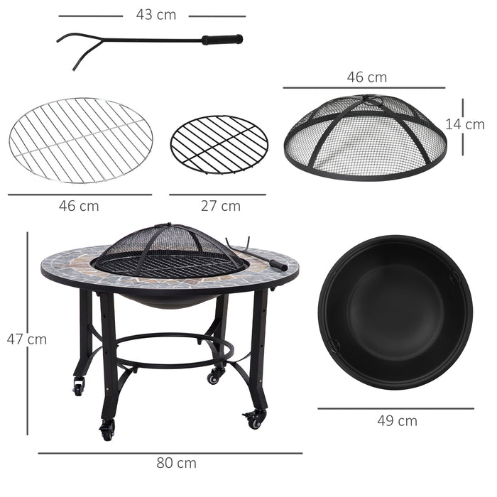 Outdoor 2-in-1 Fire Pit with BBQ Grill - Patio Heater with Wheel, Screen Cover & Fire Poker - Ideal for Backyard Bonfires and Grilling