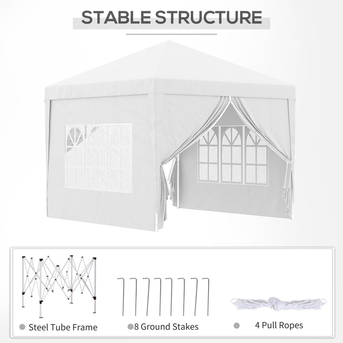 3x3m Pop-Up Gazebo Canopy - Wedding Party Tent Marquee with Windows & Carry Bag - Ideal for Outdoor Celebrations and Events