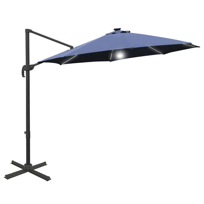 Cantilever Roma Parasol Umbrella with Solar LED Lights - Outdoor Patio Sunshade, 360° Rotation, Cross Base - Ideal for Garden Leisure and Entertaining