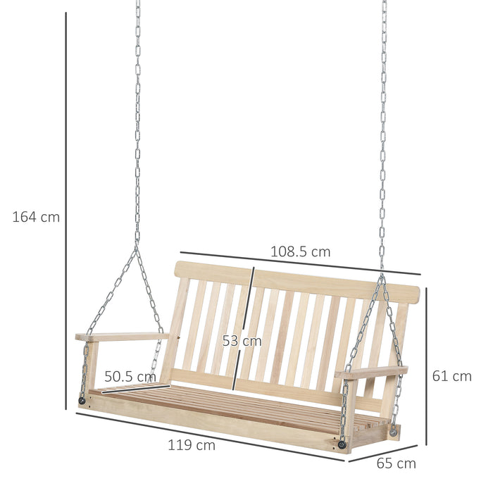 Wooden 2-Seater Porch Swing Chair - Hanging Hammock Bench with Chains for Garden, Outdoor Furniture - Cozy Natural Wood Patio Swing for Couples and Relaxation