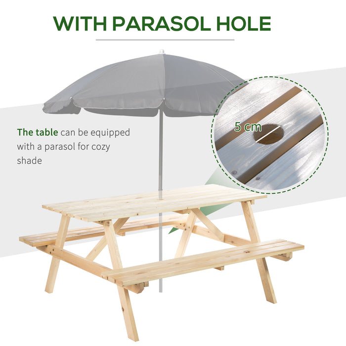 4 Seater Wooden Picnic Table - Outdoor Garden Patio Bench with Parasol Hole, 150cm - Perfect for Family Gatherings and Alfresco Dining