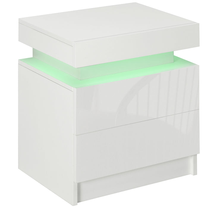 White LED-Illuminated Bedside Cabinets - High Gloss 2-Drawer Nightstand - Perfect for Bedroom and Living Room Storage Solutions