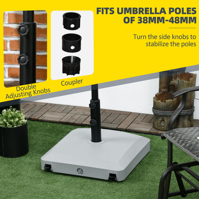 Heavy-Duty Adjustable Parasol Base - 24kg Water/30kg Sand Capacity, Wheeled Outdoor Umbrella Stand with Brakes, Grey - Ideal for Garden & Patio Stability