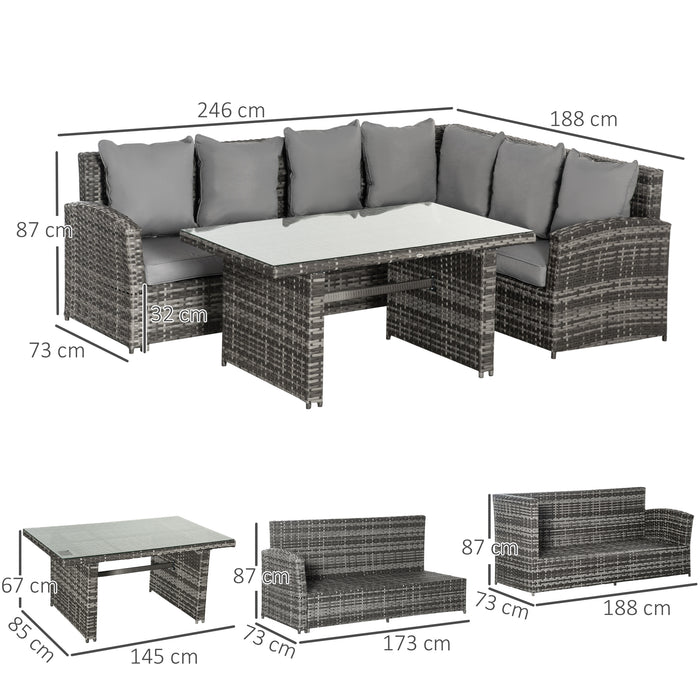 6-Seater PE Rattan Corner Dining Set - Outdoor Garden Patio Furniture with Sofa Table and Cushions - Ideal for Al Fresco Dining and Entertaining