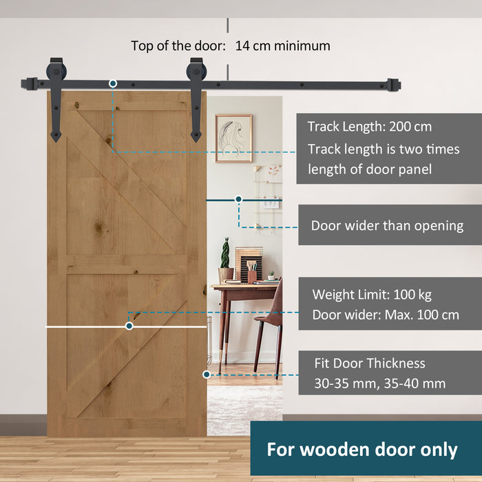 Carbon Steel 6.6FT Sliding Barn Door Hardware Kit - Antique Style Track System for Closet & Wooden Door - Space-Saving Design for Home Renovation